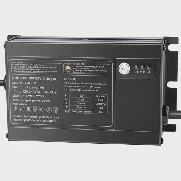 BENGPAOBA-Marine Battery Charger 12V 5A 1-Bank IP68 Waterproof Smart Onboard Charger for Lithium LiFePO4 NCM Lead-Acid Batteries Boat Yacht RV Trailer