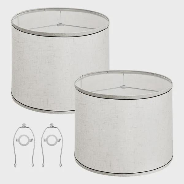 BENGPAOBA-Set of 2 Lamp Shades - Medium 11" Top x 13" Bottom x 10" Height with Spider Fitter - Replacement Shades for Table & Floor Lamps and Pendant Lights - Light Linen with Elegant Black Trim