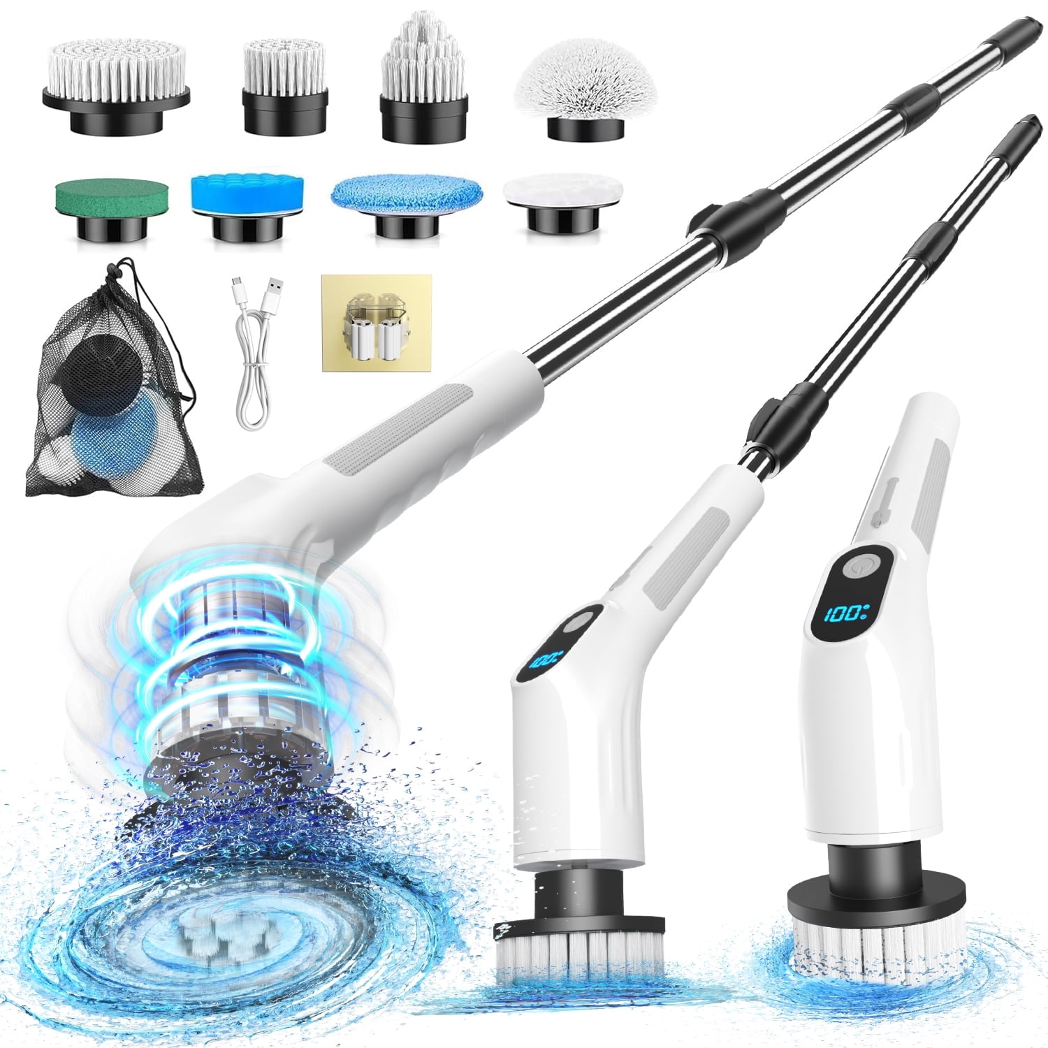 Brosse électrique De Nettoyage Tournante - Pour Salle De Bain, Carrelage, Chaussures - Blanc