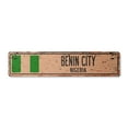 thumbnail image 1 of BENIN CITY NIGERIA Vintage Aluminum Street Sign Nigerian flag city country road rustic metal tin wall gift | Indoor/Outdoor | 18" Wide, 1 of 4