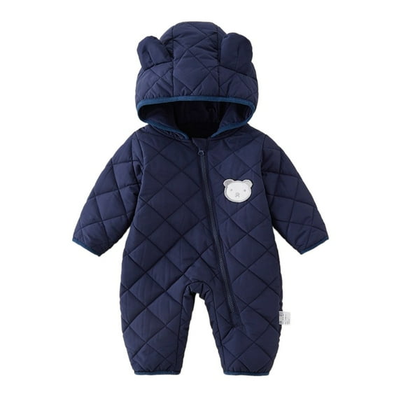 BENJAMJAM 0-2Y One-Piece Romper Bear Ear Hood Adorable Bear Patch Detail Multiple Colors Ideal Fall/Winter Outings & Daily Wear