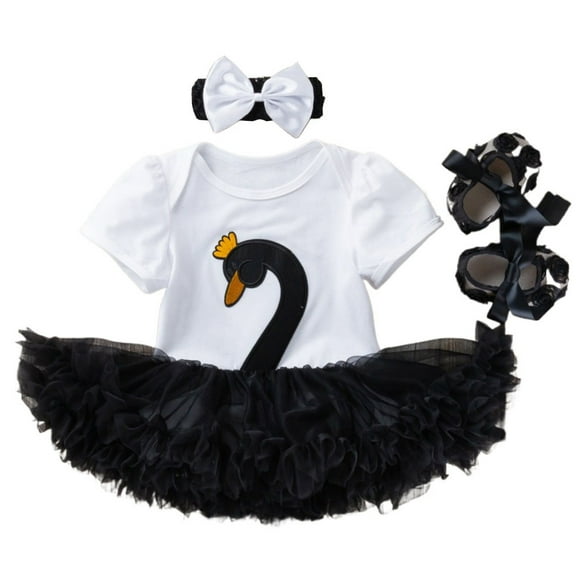 BENJAMJAM 0-2Y Summer Swan Short-Sleeve Dress, Shoes, and Hair Accessory 3-Piece Set Infant Clothing