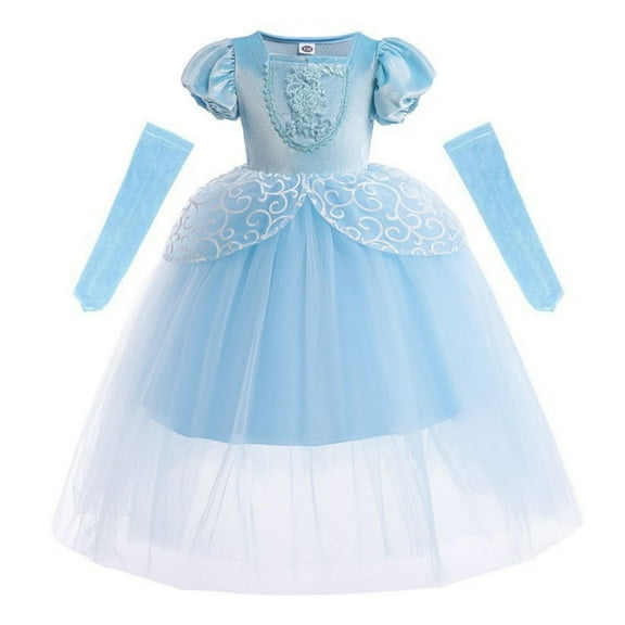 BENJAMJAM 2-10Y Princess Dress with Sparkly Bodice, Tulle Skirt, and Matching Arm Warmers, Blue Costume for Dress-Up & Parties