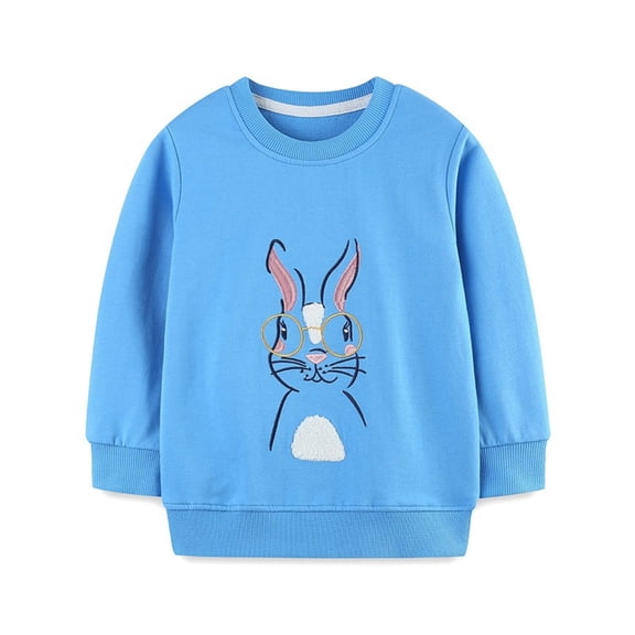 BENJAMJAM 2-7Y Bright Blue Crew Neck Sweatshirt Rabbit with Glasses Embroidery Accent