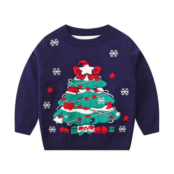 BENJAMJAM 3-11Y Sweater Christmas Tree Snowflake Star Printed Cotton Knitted Warm Clothing