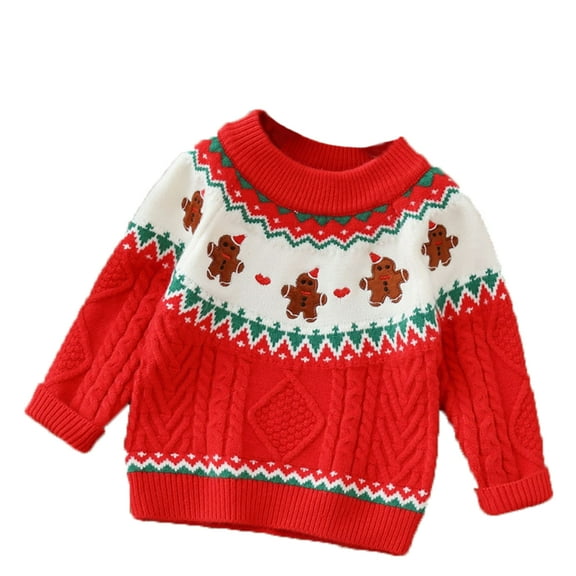 BENJAMJAM 3-8Y Cute Warm Sweater  Cartoon Teddy Bear Versatile Knit Base Sweater Fleece-lined