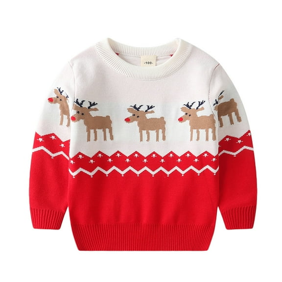 BENJAMJAM 3-8Y Sled Deer White Bearded Elderly Pattern Sweater Cartoon Comfortable Long Sleeve