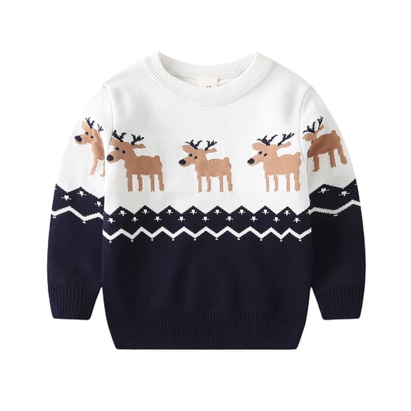 BENJAMJAM 3-8Y Sled Deer White Bearded Elderly Pattern Sweater Cartoon Comfortable Long Sleeve