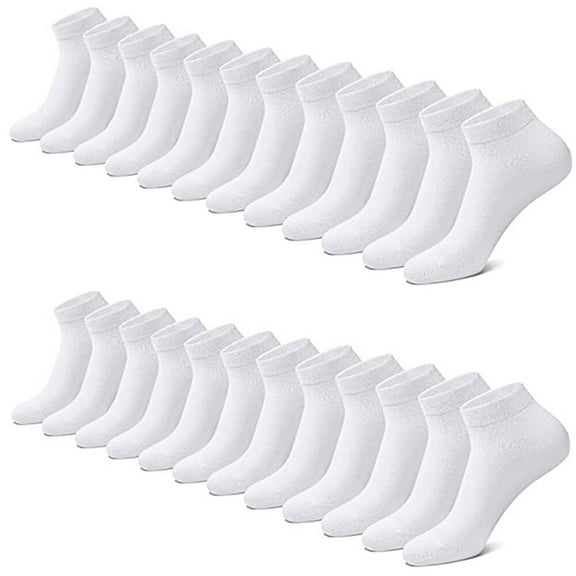 BENJM 12 Pairs Mens Plain Solid Cotton Sports Ankle Athletic Socks Low Cut Size 10-13 (White)