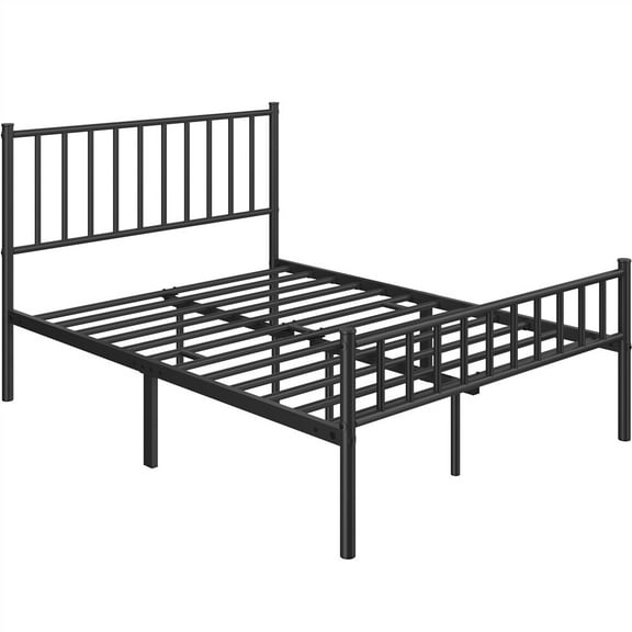 BENJM 14 Inch Full Size Bed Frame Metal Platform Bed with Spindle Headboard Footboard/Mattress Foundation/No Box Spring Needed/Underbed Storage Space/Steel Slat Support/Easy Set up, Black