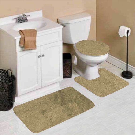 BENJM 3pc Bathroom Set with Bath Mat Contour Toilet Lid Cover with Rubber Backing Rugs with Accesories in Assorted Mix Colors (TAUPE TAN)