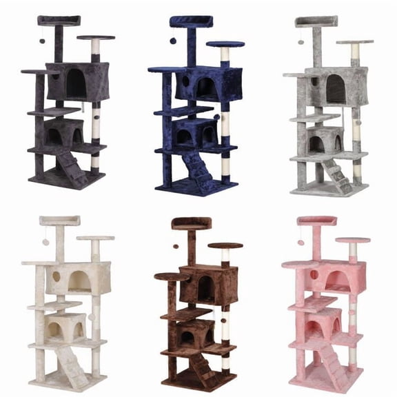 BENJM 55" Cat Tree Tower Scratching Condo, Beige Activity Center Playing House, Multi-Level Cat Furniture