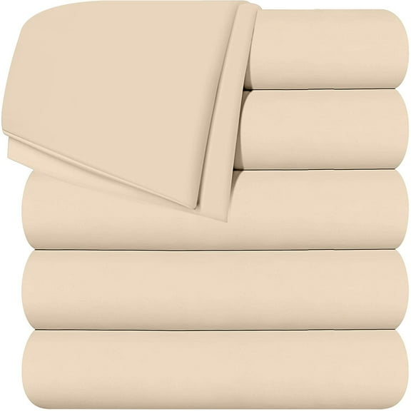 BENJM Bed Sheet Pack of 6 Flat Sheets Brushed Microfiber Hotel Quality (Queen,Beige)