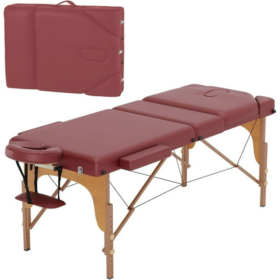 BENJM Burgundy Portable Massage Table, 28" Wide Lash Bed Height Adjustable, Professional Massage Bed Spa Table