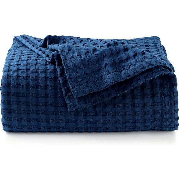 BENJM Cotton Waffle Blanket 300 GSM Soft Lightweight Blanket (Queen,Navy)