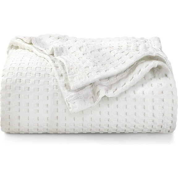 BENJM Cotton Waffle Blanket 300 GSM Soft Lightweight Blanket (Queen,White)