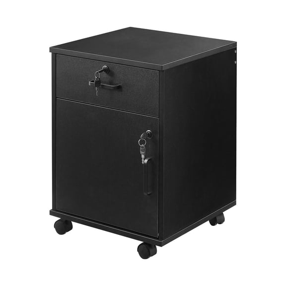 BENJM Rolling Office Cabinet Organizer Black, File Storage Lock Wood Filing Cabinet Drawer, Mobile Office Storage