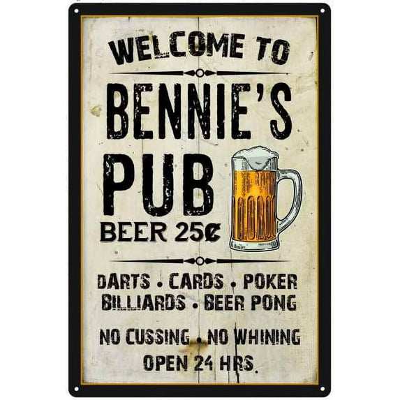BENNIE'S Pub Sign Vintage Man Cave Bar 16 x 24 Matte Finish Metal 116240028374