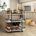 thumbnail image 1 of BENOSS 3-Tier Home Bar Cart with Wine Rack and Glass Cup Storage, Mobile Serving Wine Cart on Wheels, Modern Drink Trolley for Coffee Tea Wine, Beverage Bar Table for Home Kitchen Party, Black, 1 of 11