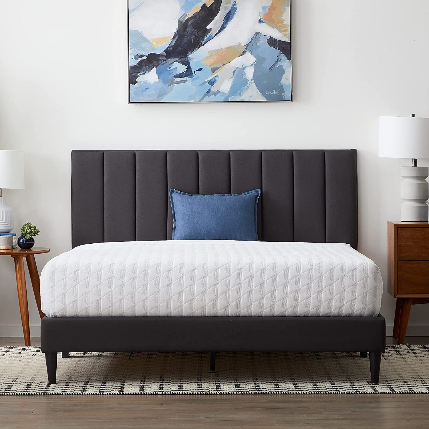BENSHI King Bedframe with Vertical Channeled Headboard — Upholstered