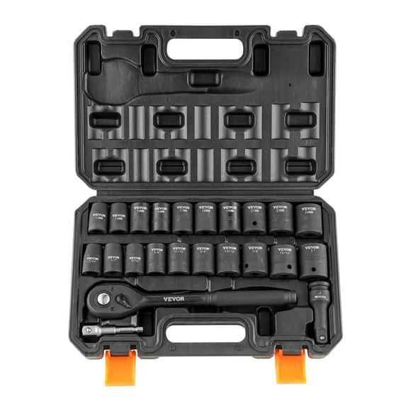 BENTISM 1/2" Drive Impact Socket Set, 23 PCS Standard SAE (7/16" -1") & Metric (13-24 mm) Sizes, Deep & Shallow Kit, 6 Point Cr-V Alloy Steel Includes Adapters & Ratchet Handle & Storage Case