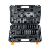 BENTISM 1/2" Drive Impact Socket Set, 33 Piece, Standard SAE (3/8"-1") & Metric (10-24mm) Sizes, Deep & Shallow Kit, 6 Point Cr-V Alloy Steel Includes Adapters & Ratchet Handle & Storage Case