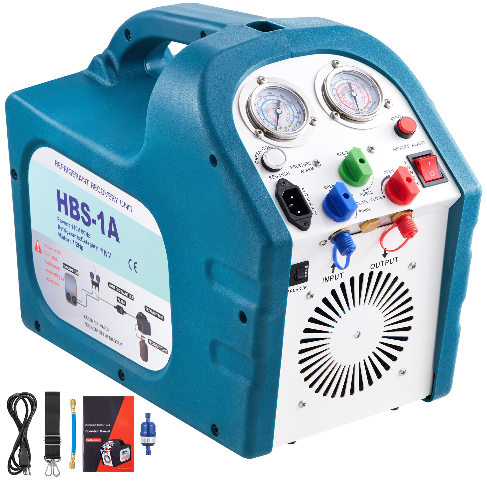 VEVOR 1/2hp Refrigerant Recovery Machine Portable 115v AC Refrigerant Recycling Machine