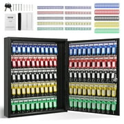 BENTISM 100-Key Cabinet Key Storage Safe Lock Box with Adjustable Racks & Colorful Key Tags Wall Mounted Key Storage Cabinet Black Key Box Organizer for Office, Hotel, Bank