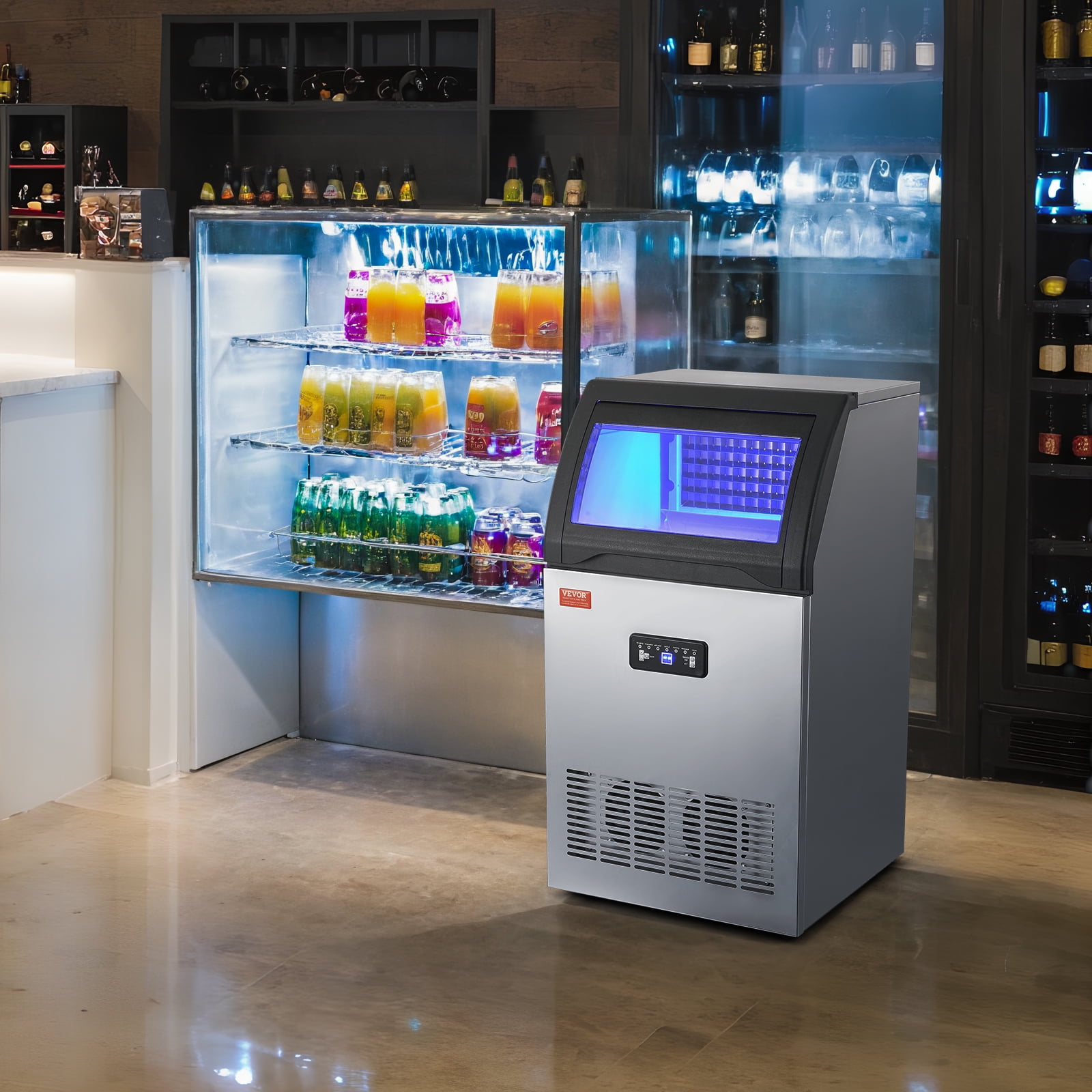 SKYSHALO 110V Commercial Ice Maker 110 lbs/24h with 24 lbs Bin, Clear Cube, LED Panel, Stainless Steel, Auto Clean, Include Water Filter, Scoop, Connection Hose, Professional Refrigeration Equipment Sansujyuku sansujyuku.com
