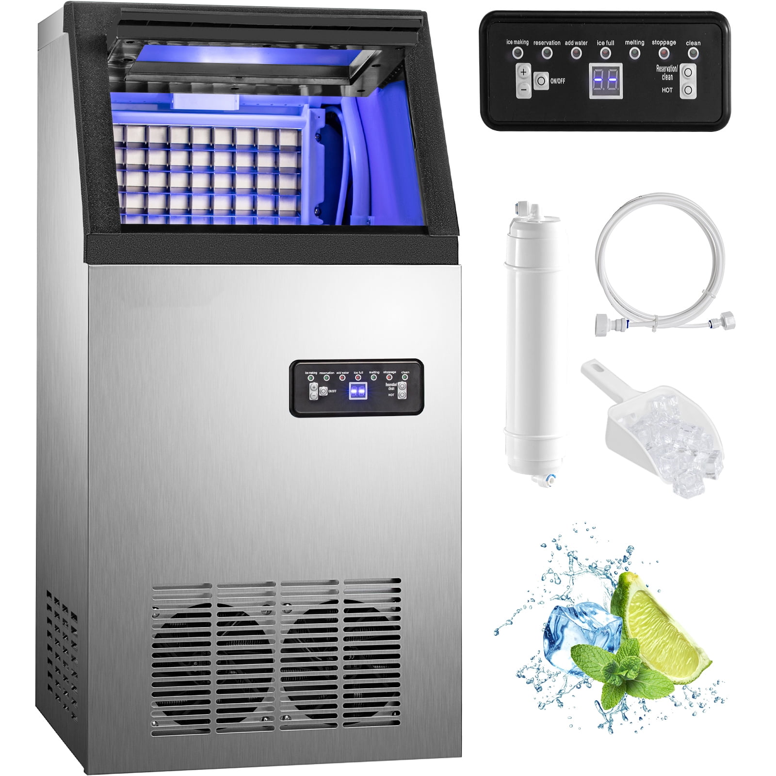 BENTISM 110V Commercial Ice Maker 265lbs/24h, 750W Commercial Ice Machine  with 55lbs Storage Capacity, Stainless Steel Construction Ice Cube Making