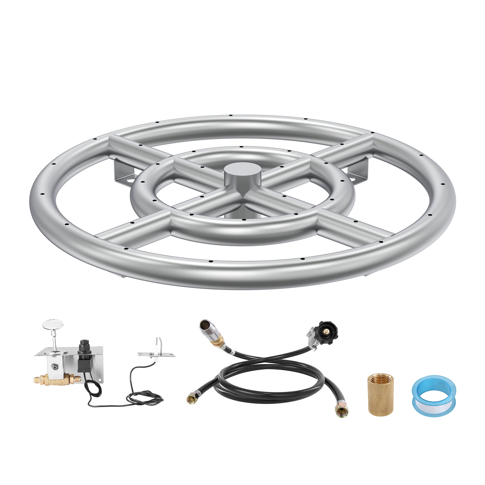 BENTISM 12.01" x 12.01" Round 92,000 BTU Propane Stainless Steel Fire Pit with Threaded Connector