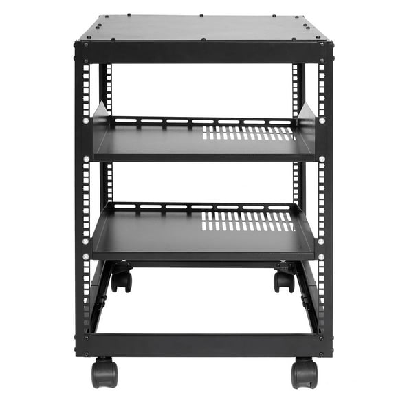 VEVOR 12U Open Frame Server Rack, 15''-40'' Adjustable Depth, Free Standing or Wall Mount Network Server Rack, 4 Post AV Rack with Casters