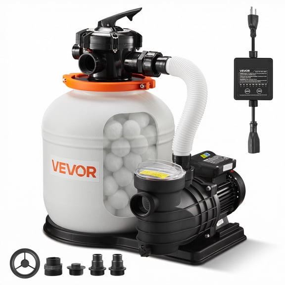 VEVOR FlashPure 14" Sand Filter Pump for Above Ground Pool, 0.75 HP 3500 GPH Pool Filter System with 24H Timer, 6X Faster Filtration with Filter Balls, Pre-Installed Media,Ready to Use