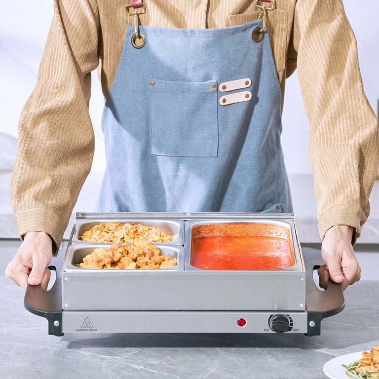 BENTISM 14 x 14 Electric Food Warmer Buffet Server with 3 Stainless Steel Pans Party Essential Walmart