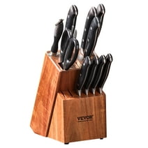 BENTISM 15 Slots Knife Storage Block , Acacia Wood Kitchen Knife Set with Non-Slip Foot Pads, Slanted Design Kitchen Storage Without Knives