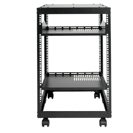 BENTISM 15U Open Frame Server Rack, 15''-40'' Adjustable Depth, Free Standing or Wall Mount Network Server Rack, 4 Post AV Rack with Casters Two Shelves