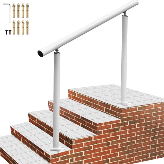 BENTISM 2-3 Steps Handrail, 4 FT Flexible Outdoor Deck Hand Rail, Stair Railing Kit White Aluminum Handrail