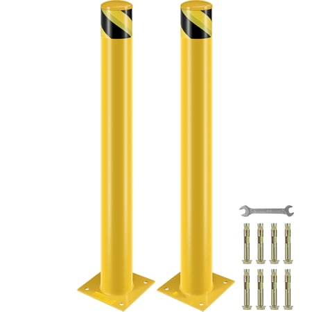 VEVOR 2 PCS Safety Bollard Steel Bollard Post Yellow Pipe Steel Barrier 42" H 4.5" D Yellow Steel Safety Bollard with 8 Anchor Bolts, Perfect for Traffic-Sensitive Area (2 PCS)