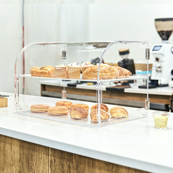 BENTISM 2-Tier Acrylic Bakery Display Case Countertop Donut Pastry Case Rear Door