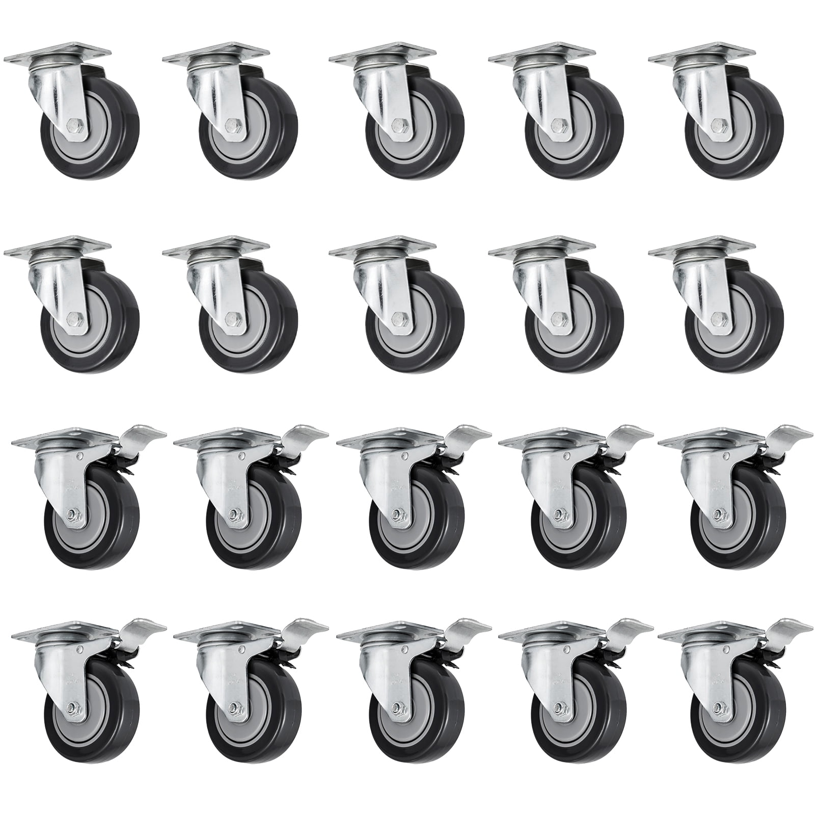 BENTISM 20 Pack Top Plate Caster Rubber Swivel Casters Wheel Set 4", Heavy Duty Industrial