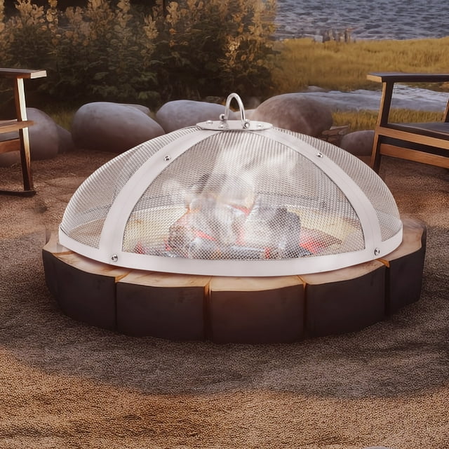 VEVOR 20" Round Firepit Spark Screen Cover Lid Stainless Steel Wood