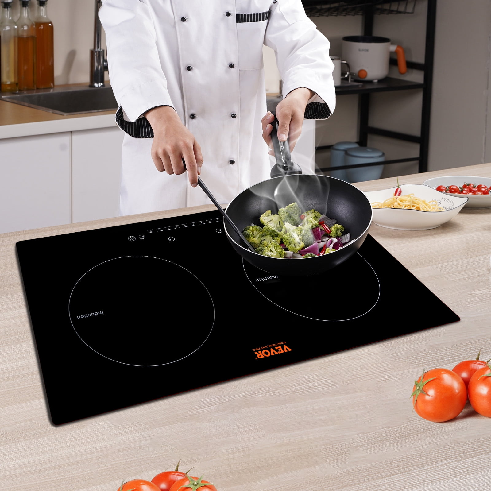  VBGK Double Induction Cooktop,4000W 110V Induction stove top  Knob Control, Portable Iduction Cooktop with 9 Power Levels, Child Safety  Lock & Timer 2 burner Induction cooktop: Home & Kitchen