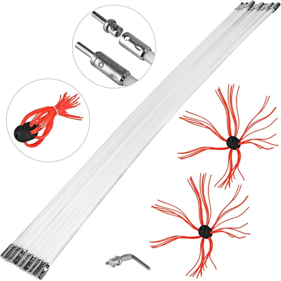 VEVOR 26ft Chimney Sweep Kit with 8 Nylon Flexible Rods and 2 Brush Head for Cleaning Fireplace Flue