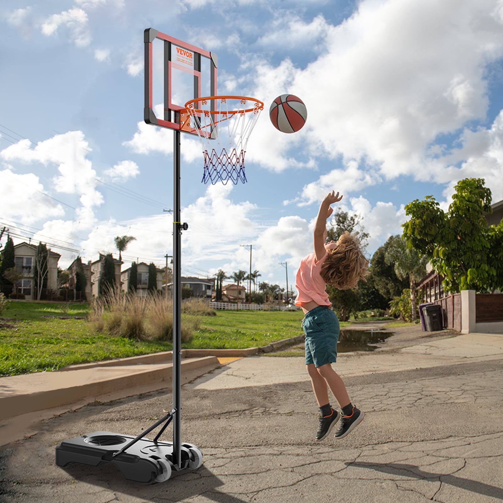 BENTISM 28" Outdoor Basketball Hoop 57 ft Adjustable Height ,Premium PC Backboard Portable