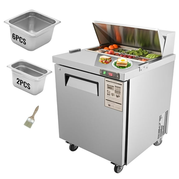 VEVOR 28"W Commercial Refrigerated Sandwich / Salad Prep Table 1 Door with 8 Pan Capacity, Temp Control