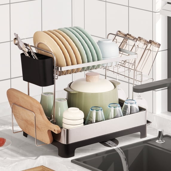 VEVOR 2Tier Dish Drying Rack Dish Drainer Stainless Steel Kitchen Utensil Holder