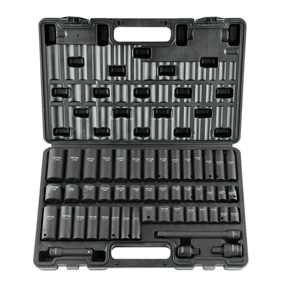 BENTISM 3/8" Drive Impact Socket Set, 48 PCS Standard SAE (5/16" -3/4") & Metric (8-22mm) Sizes, Deep & Shallow Kit, 6 Point Cr-V Alloy Steel Includes Adapters & Ratchet Handle & Storage Case