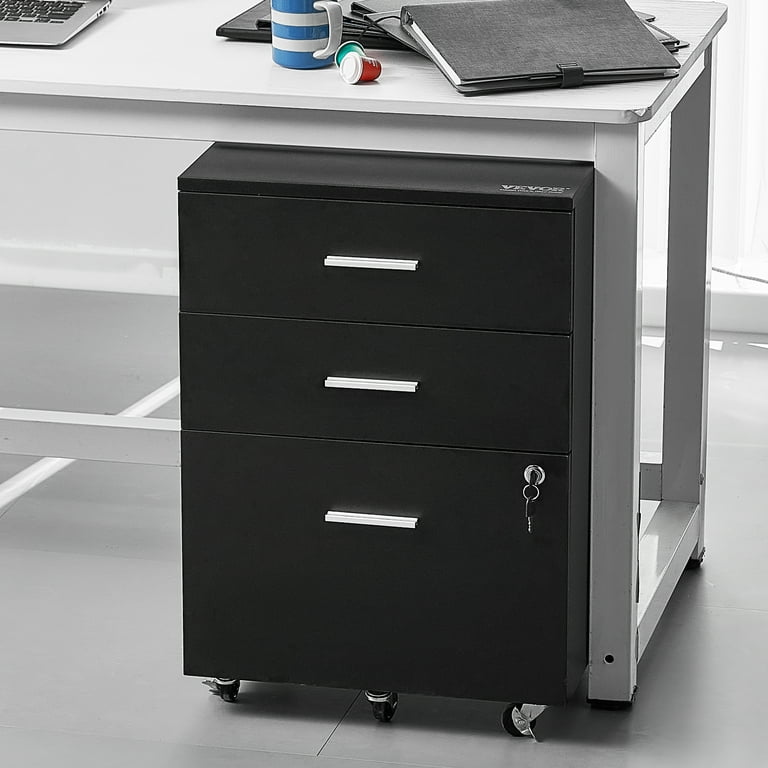 Bentism 3 Drawer Rolling Wood File Cabinet with Lock Portable Mobile Wooden Storage for Home Office Legal Letter Size
