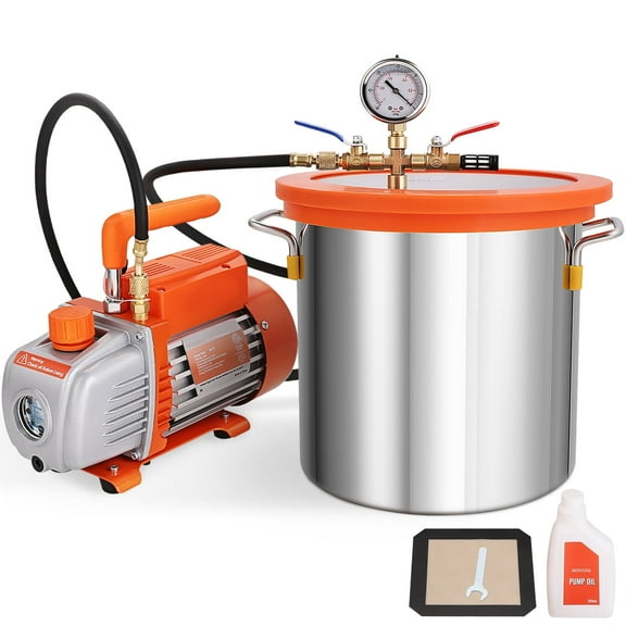 VEVOR 3 Gallon 1/5HP 150 W Vacuum Chamber and 3.5CFM Single Stage Pump Degassing Chamber Kit for Degassing Urethanes Silicones Epoxies and Resins