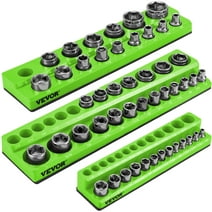 BENTISM 3-Pack SAE Magnetic Socket Organizers, 1/2-inch, 3/8-inch, 1/4-inch Drive Socket Holders Hold 68 Sockets, Green Tool Box Organizer for Sockets Storage